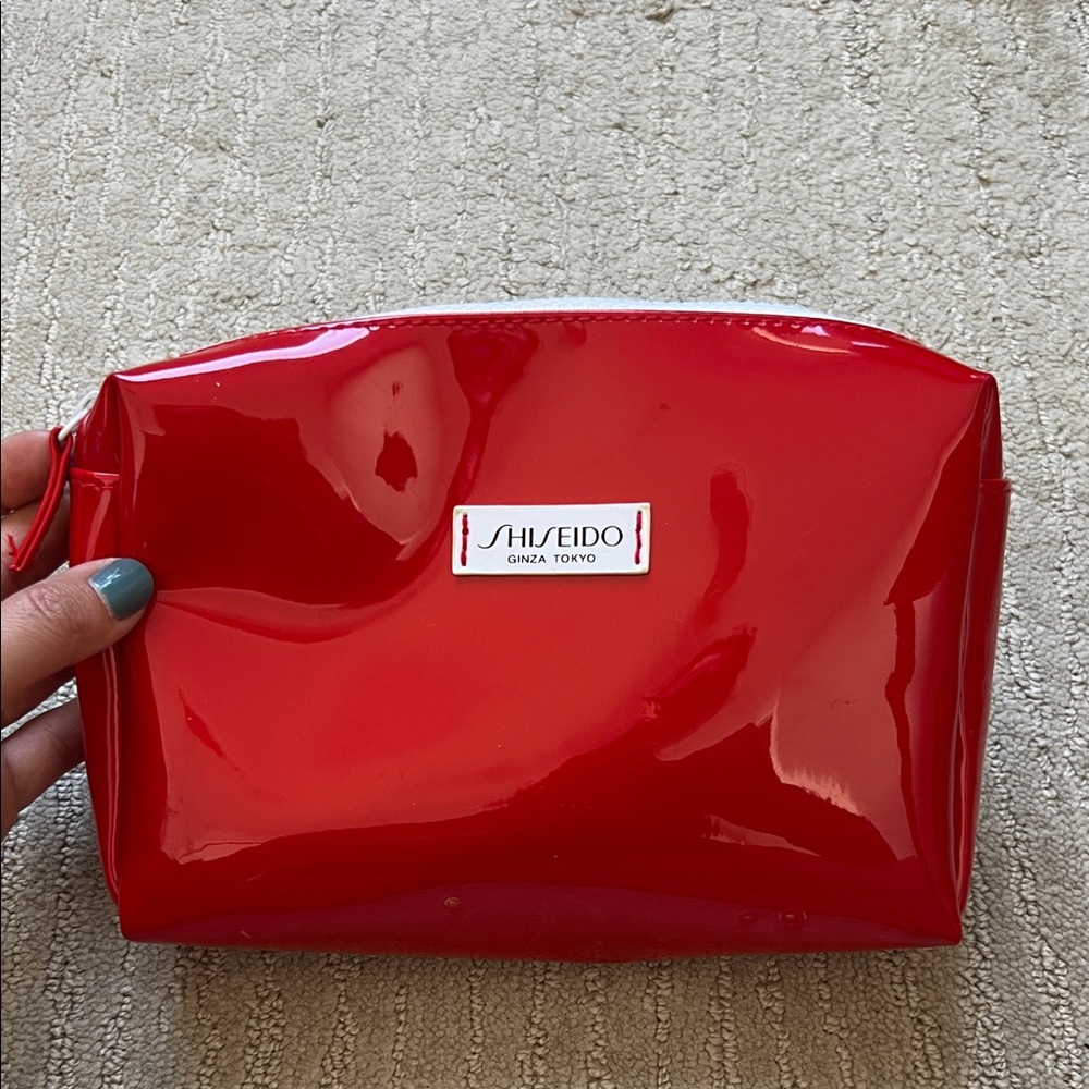 Shiseido Red Glossy Patent Makeup Pouch